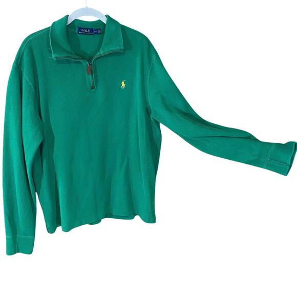 Polo Ralph Lauren 1/4 Zip Pullover Sweater Grass Green Men’s Large 100% Cotton - Picture 1 of 8